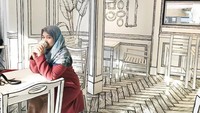 Jump into webtoon kinda world, tulisnya seraya mengunggah foto saat ia menyeruput secangkir kopi hangat di sebuah kopi bertema komik yang ada di wilayah Yeonam-Dong, Seoul.  Foto: Instagram dierabachir