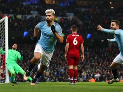 City unggul 1-0 saat turun minum. Aguero yang mencatatkan namanya di papan skor pada menit ke-40. Dia meneruskan umpan Bernardo Silva. (Foto: Clive Brunskill/Getty Images)