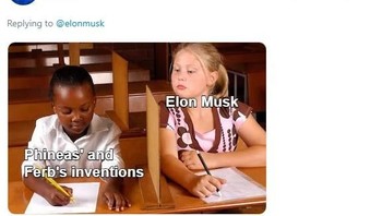 Ada juga warganet Twitter yang mengatakan bahwa Elon Musk menyontek inovasi dari karakter Phineas dan Ferb. Foto: Istimewa