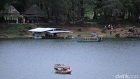 Selain itu saat melesat mengintari kebun teh kita juga akan disuguhkan dengan pemandangan Situ Patengan (Wisma Putra/detikTravel)