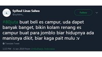 Nah kalau netizen yang ini memilih beli es campur. Uang Rp 80 juta kalau dibelikan es campur katanya bisa buat berenang para jomblo biar hidupnya manis. Foto: instagram/twitter