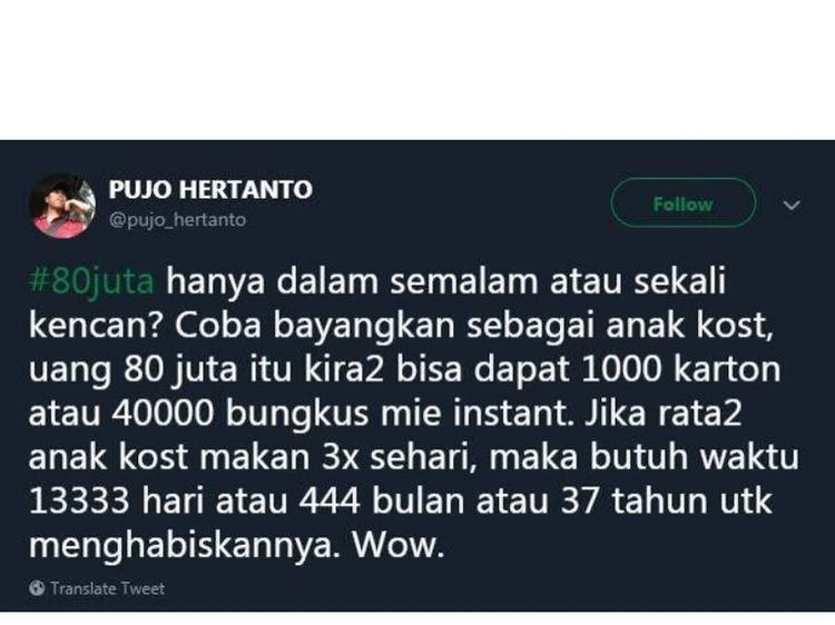 Rp 80 Juta Bisa Makan Mie 41 Tahun dan Mandi Air Kelapa Muda