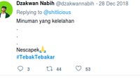 Minuman tetap jadi idola nih. Ada juga netizen yang bikin tebakan minuman apa yang kelelahan. Namanya Nescapek, duh capek banget nih kayaknya. Foto: Twitter