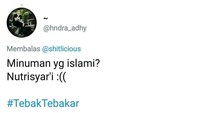 Berawal dari cuitan pemilik akun @shitlicious soal tebak-tebakan ngaco, netizen mulai banyak yang membalas. Beberapa diantaranya menggunakan makanan sebagai bahan candaan.  Foto: Twitter