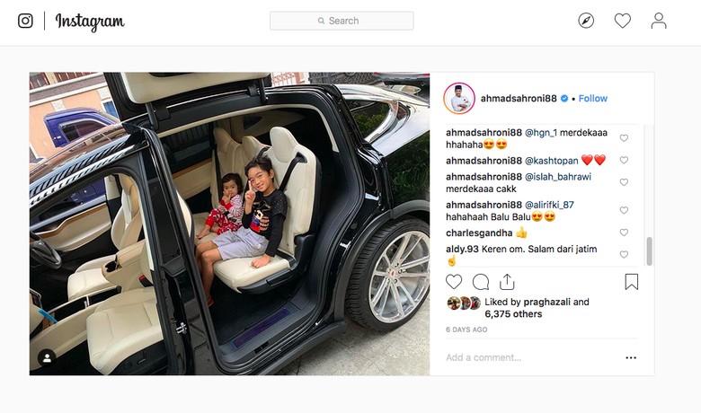 Tesla Model X Ahmad Sahroni. Foto: Instagram Tesla Model X Ahmad Sahroni. Foto: Instagram