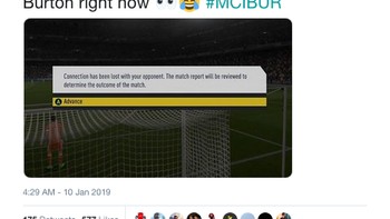 Kalau laga itu merupakan game online, yang memainkan Burton pasti langsung kabur dengan tiba-tiba disconnect. (Foto: Internet/Twitter)