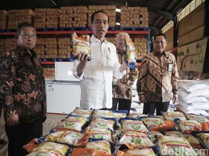 Potret Jokowi Cek Stok Beras di Gudang Bulog