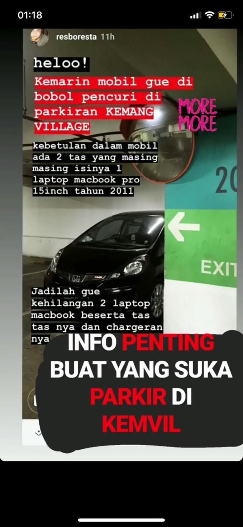 Curhat pengendara yang kehilangan barang ketika parkir di mal Foto: Pool