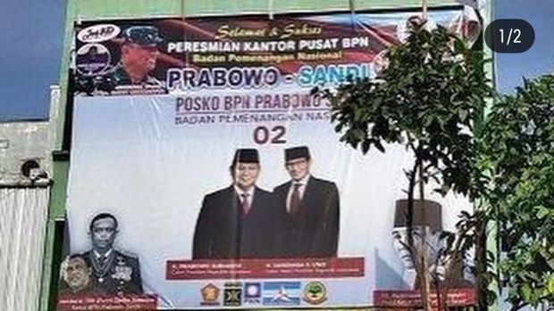 Foto Gatot Nurmantyo di baliho BPN Prabowo-Sandiaga