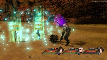 Salah satu adegan battle Legrand Legacy: Tale of the Fatebound, dengan anggota party sedang dapat buff penambah stats. (Foto: dok. Semisoft)