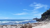 Pantai Porok diapit 2 bukit, dan di sekitar pantai tersebut terdapat berbagai macam tumbuhan yang membuat suasana menjadi asri, teduh dan nyaman bagi setiap pengunjung. (Pradito Rida Pertana/detikTravel)
