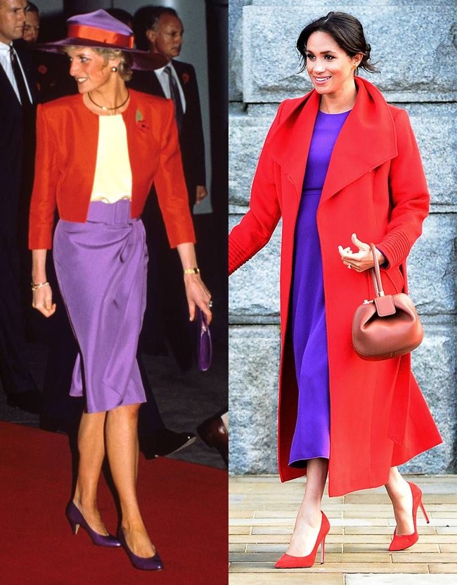 Busana dengan kombinasi warna tersebut mengingatkan pada penampilan mendiang ibu mertuanya. Putri Diana terlihat beberapa kali bergaya dengan perpaduan warna yang sama, salah satunya ketika mengunjung India pada 1992 silam. (Foto: Dok. ist)