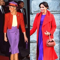 Busana dengan kombinasi warna tersebut mengingatkan pada penampilan mendiang ibu mertuanya. Putri Diana terlihat beberapa kali bergaya dengan perpaduan warna yang sama, salah satunya ketika mengunjung India pada 1992 silam. (Foto: Dok. ist)