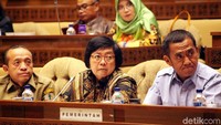 Menteri LHK Siti Nurbaya hadir bersama sejumlah stafnya dari Kementerian Lingkungan Hidup dan Kehutanan dalam rapat kerja tersebut.