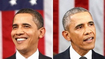 Wajah mantan presiden Amerika Serikat Barack Obama saat pertama dan terakhir kali berbicara sebagai presiden AS. (Foto: Boredpanda)