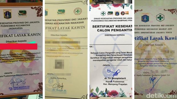 Penampakan berbagai versi sertifikat layak kawin di DKI Jakarta.