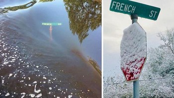 Potret sebuah sudut yang unik di kota di Lumberton, Amerika Serikat. Bisa kebanjiran dan membeku saat musim dingin. (Foto: boredpanda)