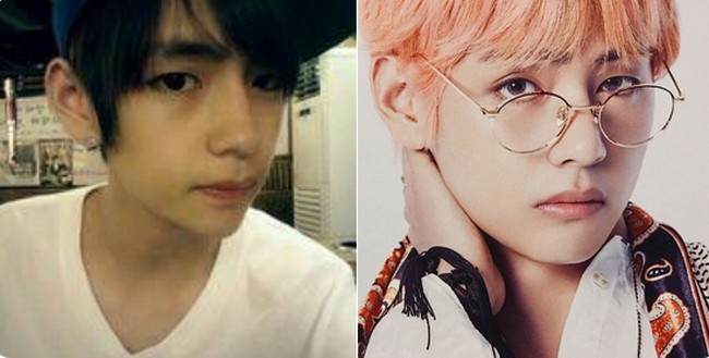 V BTS yang dijuluki sebagai pria tertampan juga sudah rupawan sejak kecil. Begini tampilannya dulu sebelum suka mewarnai rambut. Foto: Twitter