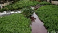 Selain berwarna merah, sampah banyak hanyut di sepanjang Kali Mookervart.