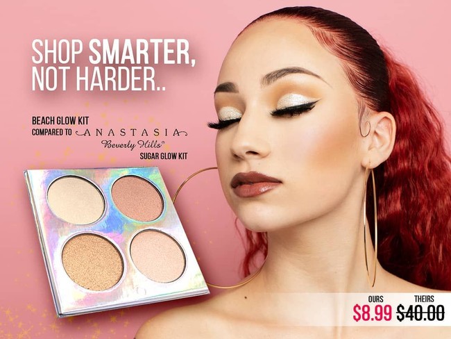 Copy Cat Beauty secara terang-terangan mengklaim kalau produknya memiliki formulasi dan kualitas yang sama persis dengan brand mahal yang dijual di Sephora atau Ulta. Foto: Instagram/@bhadbhabie