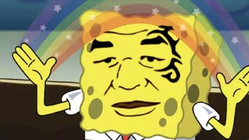 Apalagi begitu tahu mukanya ditempel di wajah SpongeBob SquarePants. Foto: Istimewa