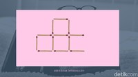 Sekarang menggunakan gambar, asah logikamu dengan membuat empat kotak hanya dengan memindahkan dua batang korek api saja. (Foto: detikHealth)  