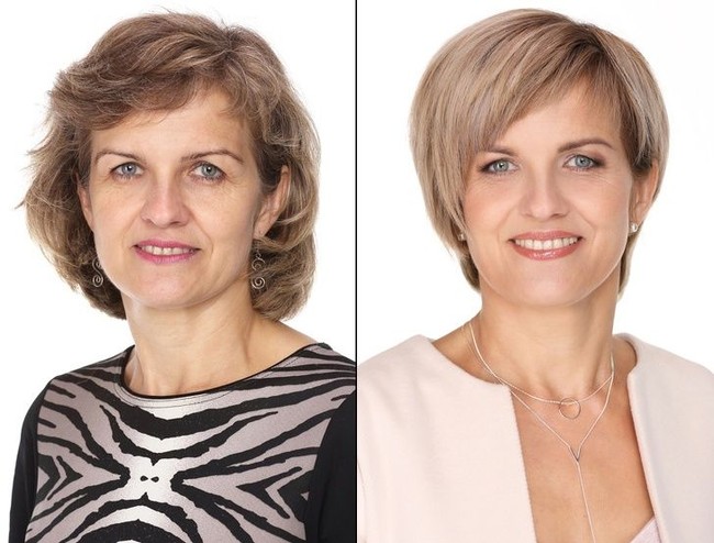 Ilona, seorang guru usia 47 tahun hanya perlu memotong rambut bob-nya menjadi lebih pendek dan mengenakan makeup tipis untuk membuatnya terlihat 20 tahun lebih muda. Foto: Dok. Bogomolov.lv