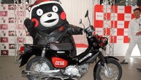 Bicara desain, Super Cub Kumamon menampilkan kesan sangar ala kendaraan off-road. Motor ini menggunakan cat hitam, dengan sentuhan warna merah dan decals Kumamon yang tersenyum di setiap sisi bodi. Foto: pool (Japantimes)
