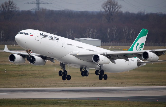 FILE PHOTO: An Airbus A340-300 of Iranian airline Mahan Air taxis at Duesseldorf airport DUS, Germany January 16, 2019. Picture taken January 16, 2019. REUTERS/Wolfgang Rattay/File Photo