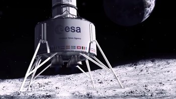 Pesawat ESA dan segenap perlengkapannya digambarkan sudah mendarat di lokasi terbaik di Bulan. Foto: ESA