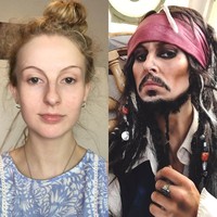 Salah satu karyanya yang viral adalah saat ia menyulap seluruh tubuhnya menjadi Jack Sparrow. Bukan hanya make up karakter, penampilannya masuk kategori cosplay tingkat tinggi. Foto: instagram/rermakeup