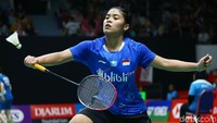 Gregoria bertanding melawan Aya Ohori di Indonesia Masters yang berlangsung di Istora Senayan, Jakarta, Rabu (23/1/2019).