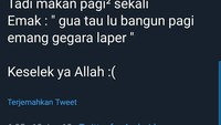 Yang ini emaknya perhatian. Ia tahu kalau anaknya bangun pagi memang karena lapar. Foto: Twitter