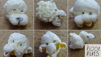 Ada yang tahu terbuat dari apa karya ini? Ini adalah popcorn yang punya bentuk unik kemudian digambar menjadi berbagai karakter.  Foto: instagram @victornunesfaces