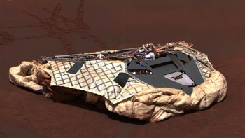 Opprtunity mendarat pada tahun 2004. Ini saat dia menjepret sebagian perangkat pendaratannya di Mars. Foto: NASA