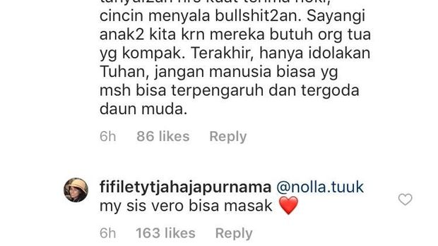 Fifi menyebut bahwa Vero bisa memasak.