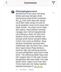 Hal itu diungkapkan Fifi lewat akun Instagramnya.