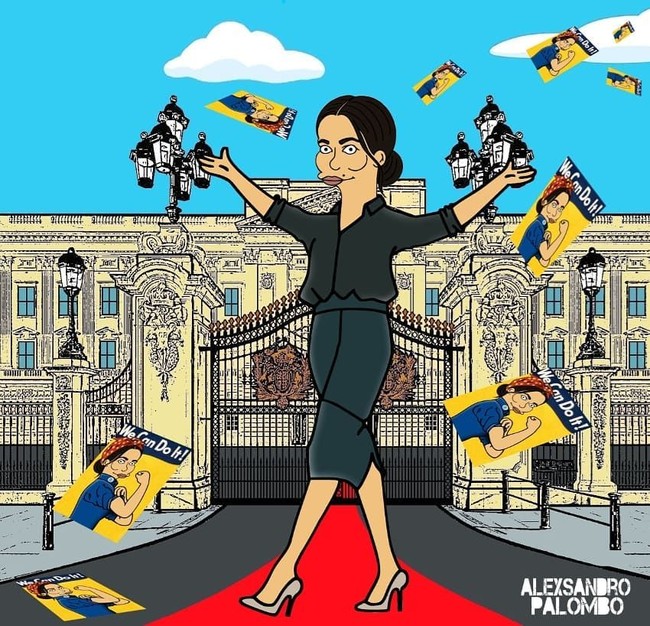 Penampilan awal Meghan Markle menjadi seorang Duchess of Sussex. Sebagai simbol feminis, Meghan terlihat menebarkan foto bergambar dirinya dengan gambar pop culture, We Can Do It! Foto: Instagram AleXandro Palombo