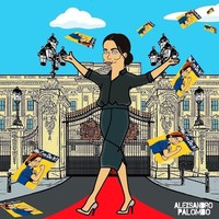 Penampilan awal Meghan Markle menjadi seorang Duchess of Sussex. Sebagai simbol feminis, Meghan terlihat menebarkan foto bergambar dirinya dengan gambar pop culture, We Can Do It! Foto: Instagram AleXandro Palombo