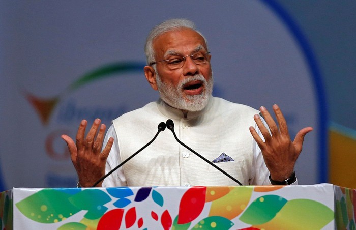 FILE PHOTO: Indias Prime Minister Narendra Modi speaks during the Vibrant Gujarat Global Summit in Gandhinagar, India, January 18, 2019. REUTERS/Amit Dave/File Photo