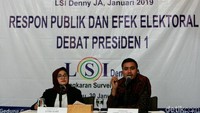 Survei dilakukan pada tanggal 18-25 Januari 2019 dengan menggunakan 1200 responden. Peneliti LSI Adjie Alfaraby mengatakan dari seluruh responden sebanyak 50,6 persen menyatakan menonton debat pertama, sedangkan 46,7 persen menyatakan tidak menyaksikan acara debat tersebut.