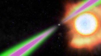 Pulsar J1311-3430 memiliki bobot dua kali Matahari, namun luasnya hanya setara dengan kota Washington D.C. Ia memakan bintang lain untuk menghasilkan energi. Foto: NASA