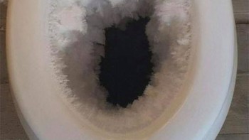 Netizen banyak membagikan potret soal dampak Polar Vortex. Ini sebuah toilet di Wisconsin tertutup es. Foto: boredpanda