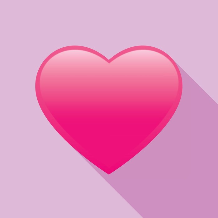 Vector illustration of a pink shiny heart on a square lavender background with a shadow.