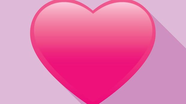 Vector illustration of a pink shiny heart on a square lavender background with a shadow.