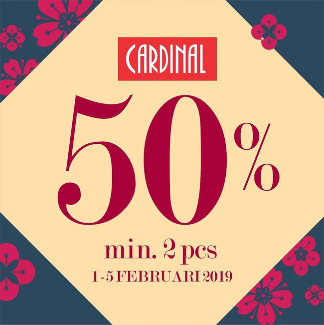 Bagaimana dengan busana? Anda bisa mendatangi gerai Cardinal. Selama periode Imlek, brand fashion yang menjual pakaian wanita, pria, dan anak itu diskon 50% untuk semua item. Jangan sampai kelewatan, gelaran diskon ini berlaku hingga 5 Februari. Foto: Instagram/Twitter
