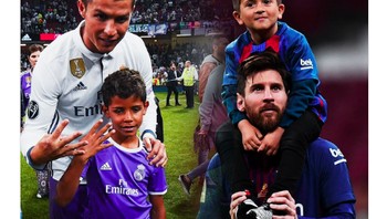 Jangan-jangan persaingan Messi vs Ronaldo ini nantinya juga akan diwarisi oleh putra mereka? (Foto: Internet/Twitter)