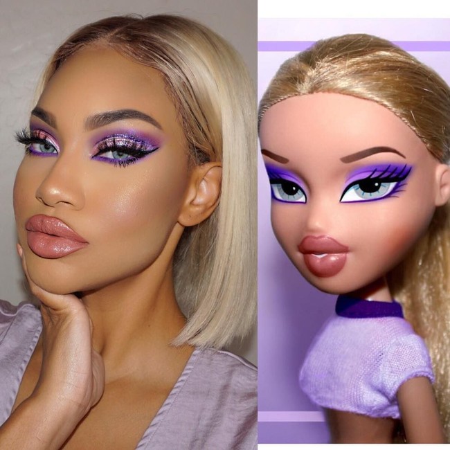 Beauty influencer bernama Brittney Enora ini cocok bertransformasi jadi boneka Bratz karena bibirnya yang juga tebal. Jika disandingkan dengan boneka Bratz, keduanya sudah cukup mirip. Foto: Instagram