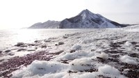Inilah Pulau Sakhalin. Pantai berpasir hitam membentang sejauh mata memandang dengan hiasan salju (Miquel Ros/CNN Travel)