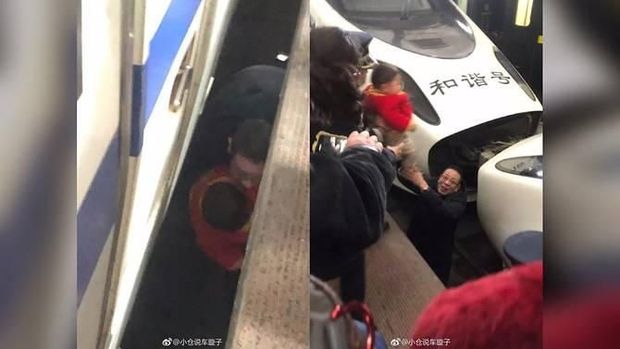 Balita itu diselamatkan pegawai stasiun setelah jatuh ke rel kereta cepat
